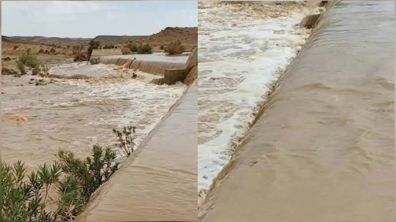 القيروان.. فيضان وادي مرق الليل يقطع حركة المرور بين الوسلاتية والعلا