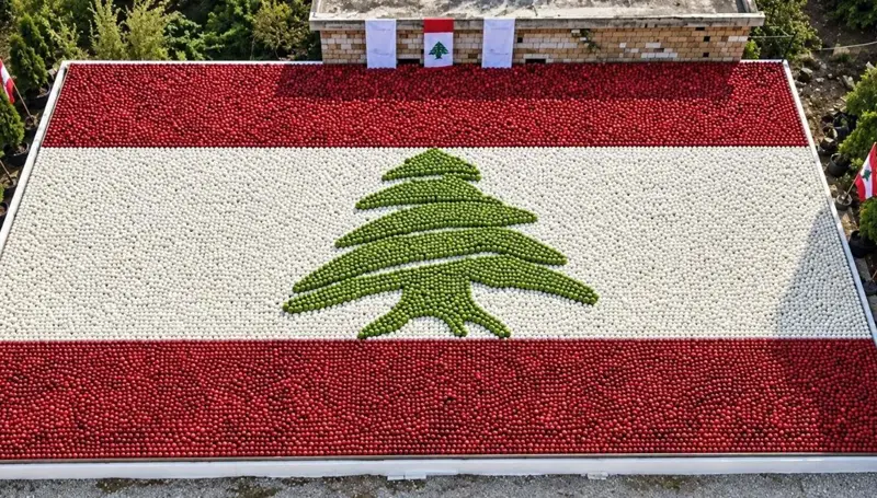 بسكنتا تصنع أكبر علم لبناني من التفاح لتسليط الضوء على معاناة المزارعين
