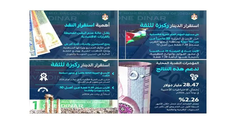 الأردن الثالث عالميًا في «سلامة النقد»