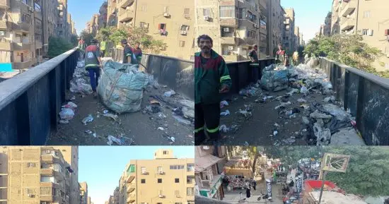 حملات نظافة بكبارى المشاة فى إمبابة والعجوزة والعمرانية بالجيزة.. صور